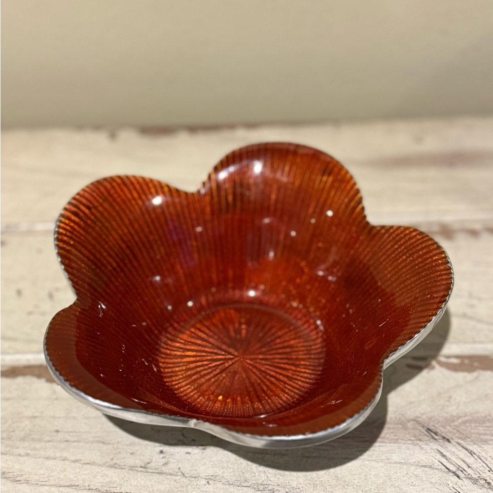Vintage Enamel Aluminum Flower Candy Nut Bowl